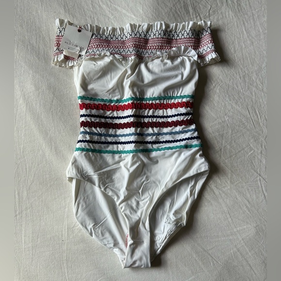 NEW Red Carter Ipanema Smocked Off Shoulder One-Piece Swimsuit - Picture 2 of 16